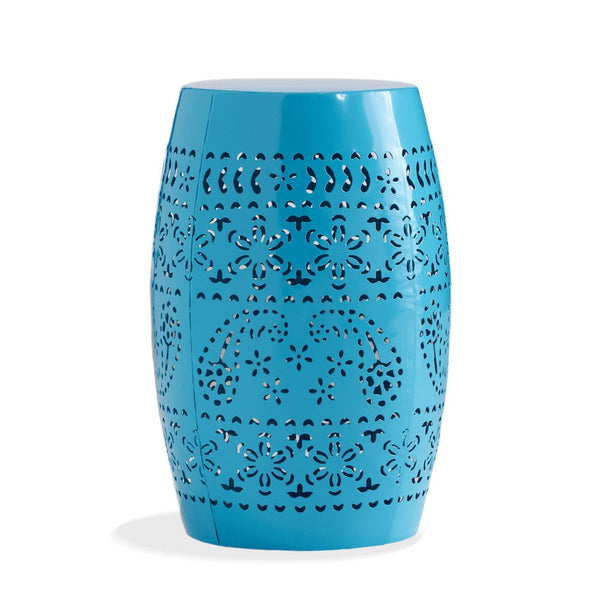 Glena Garden Stool Side Table, Blue Powder Coated Iron, Cutout 12 Inch -BM335670