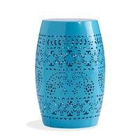 Glena Garden Stool Side Table, Blue Powder Coated Iron, Cutout 12 Inch -BM335670