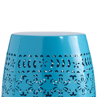 Glena Garden Stool Side Table, Blue Powder Coated Iron, Cutout 12 Inch -BM335670