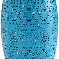 Glena Garden Stool Side Table, Blue Powder Coated Iron, Cutout 12 Inch -BM335670