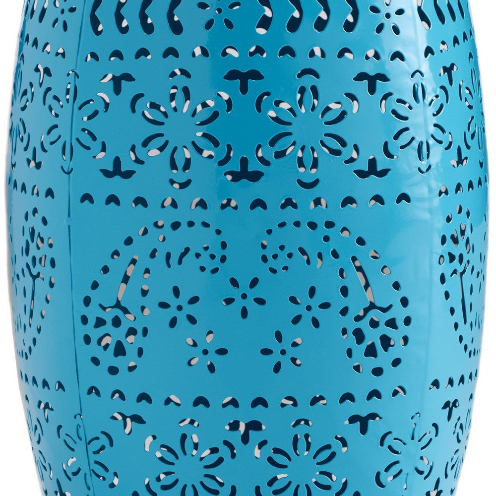 Glena Garden Stool Side Table, Blue Powder Coated Iron, Cutout 12 Inch -BM335670