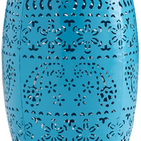 Glena Garden Stool Side Table, Blue Powder Coated Iron, Cutout 12 Inch -BM335670