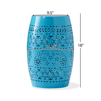 Glena Garden Stool Side Table, Blue Powder Coated Iron, Cutout 12 Inch -BM335670