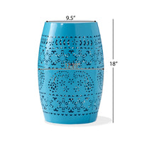 Glena Garden Stool Side Table, Blue Powder Coated Iron, Cutout 12 Inch -BM335670