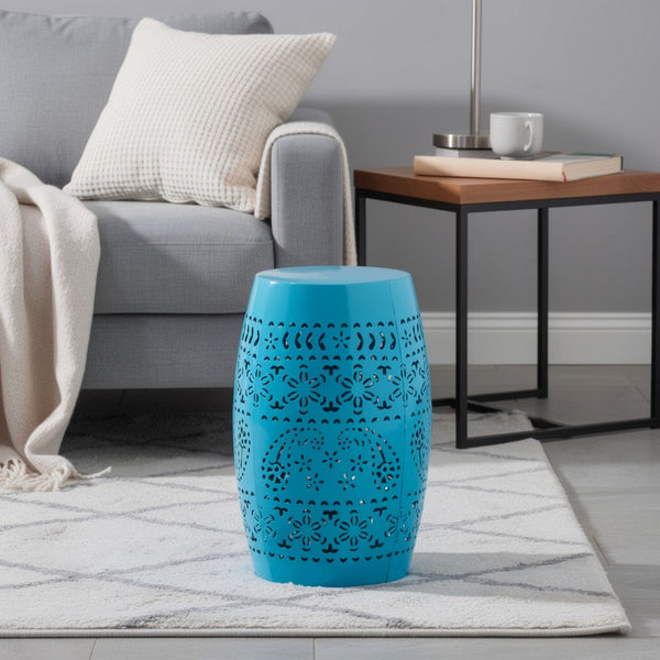 Glena Garden Stool Side Table, Blue Powder Coated Iron, Cutout 12 Inch -BM335670