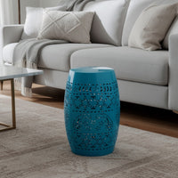 Glena Garden Stool Side Table, Blue Powder Coated Iron, Cutout 12 Inch -BM335670