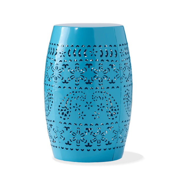 Glena Garden Stool Side Table, Blue Powder Coated Iron, Cutout 12 Inch -BM335670