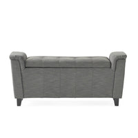 Denny Storage Bench Ottoman with Arms, Tufted Gray Fabric, 46 Inch -BM335671
