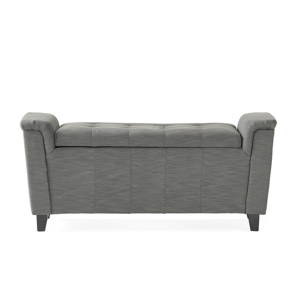 Denny Storage Bench Ottoman with Arms, Tufted Gray Fabric, 46 Inch -BM335671