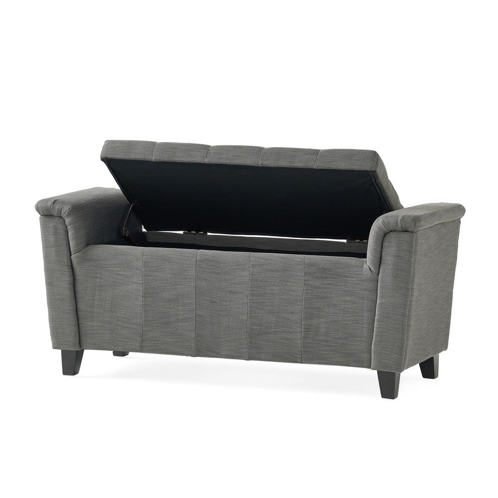 Denny Storage Bench Ottoman with Arms, Tufted Gray Fabric, 46 Inch -BM335671