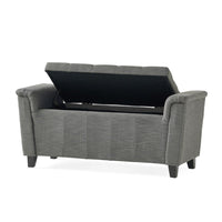 Denny Storage Bench Ottoman with Arms, Tufted Gray Fabric, 46 Inch -BM335671