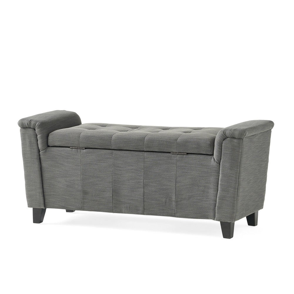 Denny Storage Bench Ottoman with Arms, Tufted Gray Fabric, 46 Inch -BM335671