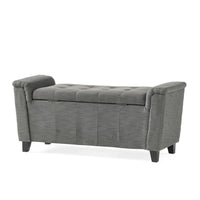 Denny Storage Bench Ottoman with Arms, Tufted Gray Fabric, 46 Inch -BM335671