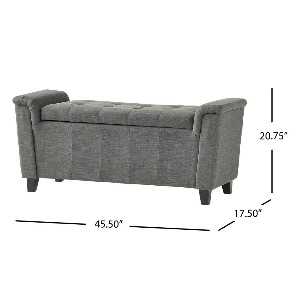 Denny Storage Bench Ottoman with Arms, Tufted Gray Fabric, 46 Inch -BM335671