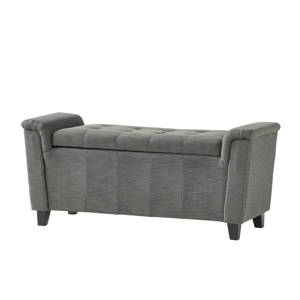 Denny Storage Bench Ottoman with Arms, Tufted Gray Fabric, 46 Inch -BM335671