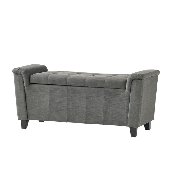 Denny Storage Bench Ottoman with Arms, Tufted Gray Fabric, 46 Inch -BM335671