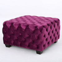 Ottoman, Classic Tufted Fuchsia Pink Velvet, Black Wood Legs, 29 Inch -BM335672