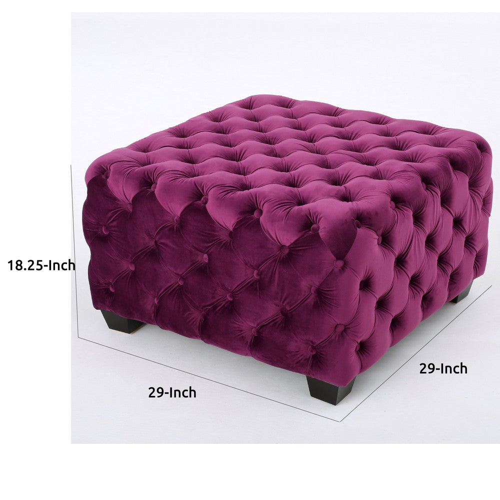 Ottoman, Classic Tufted Fuchsia Pink Velvet, Black Wood Legs, 29 Inch -BM335672