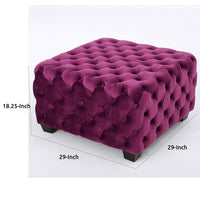 Ottoman, Classic Tufted Fuchsia Pink Velvet, Black Wood Legs, 29 Inch -BM335672