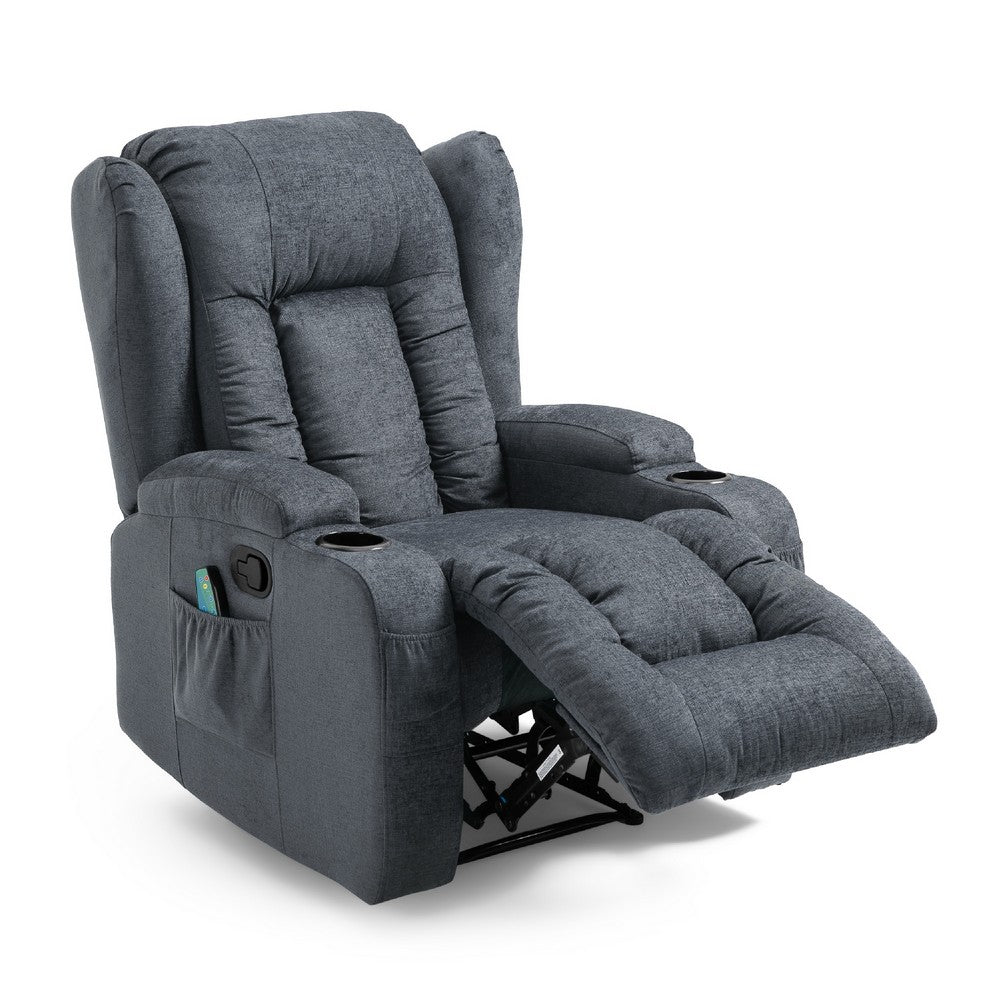 Manual Massage Recliner Chair, Charcoal Gray Fabric, Soft Cushioned -BM335673
