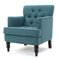 Lit Accent Club Armchair, Tufted Teal Fabric, Black Wood, Turned Legs -BM335674