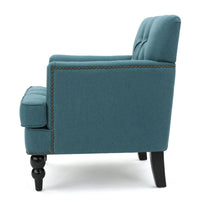 Lit Accent Club Armchair, Tufted Teal Fabric, Black Wood, Turned Legs -BM335674