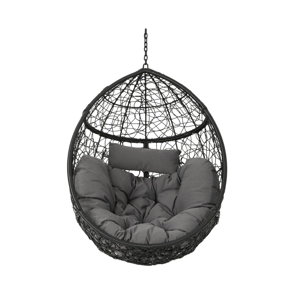 Keline Hanging Swing Lounge Chair, Gray Faux Rattan, Cushions, 49 Inch -BM335675