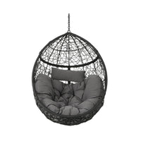 Keline Hanging Swing Lounge Chair, Gray Faux Rattan, Cushions, 49 Inch -BM335675