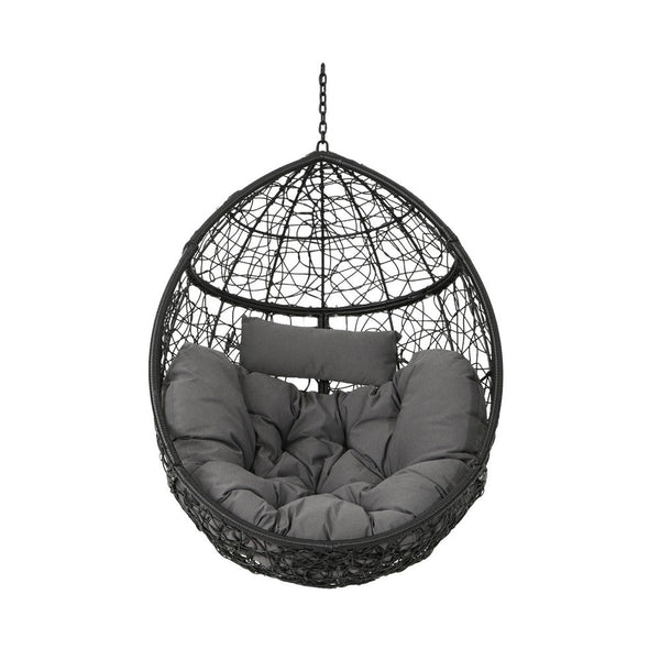 Keline Hanging Swing Lounge Chair, Gray Faux Rattan, Cushions, 49 Inch -BM335675