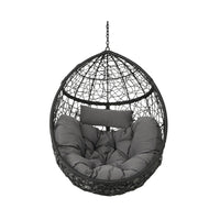 Keline Hanging Swing Lounge Chair, Gray Faux Rattan, Cushions, 49 Inch -BM335675