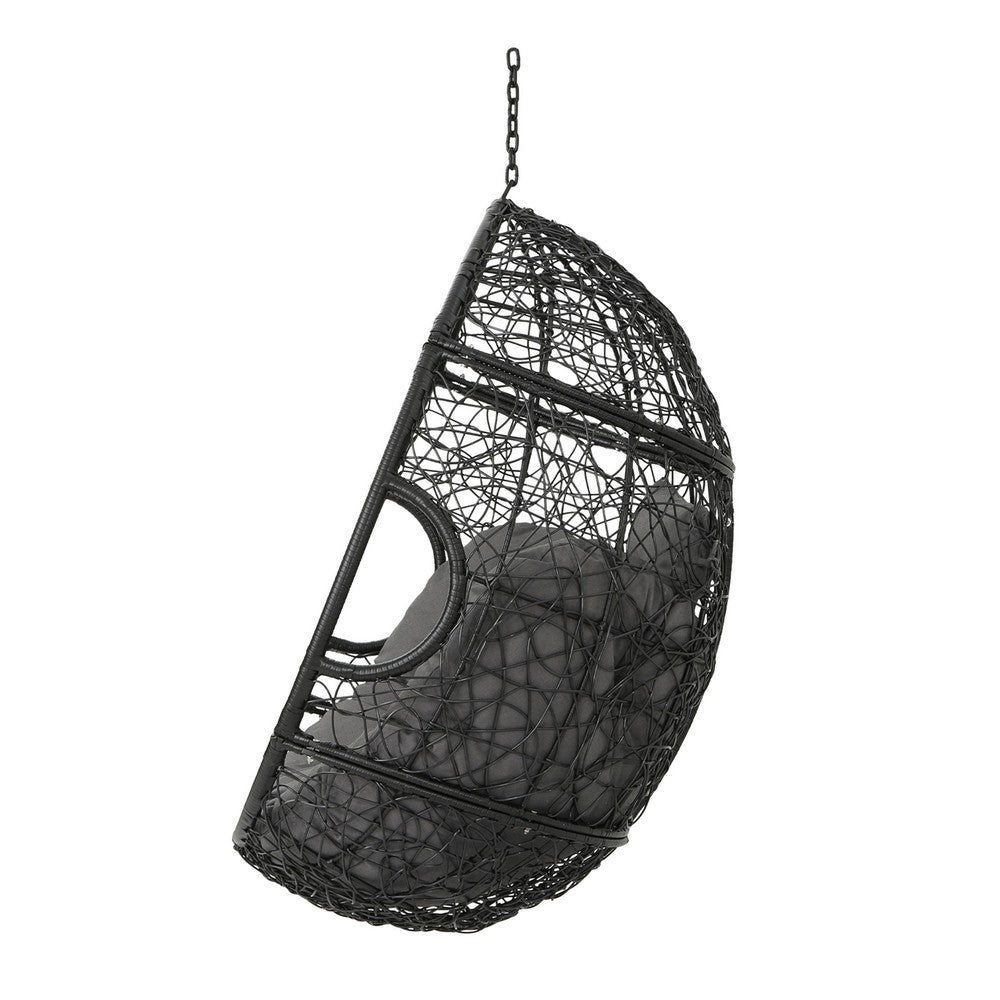 Keline Hanging Swing Lounge Chair, Gray Faux Rattan, Cushions, 49 Inch -BM335675