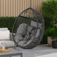 Keline Hanging Swing Lounge Chair, Gray Faux Rattan, Cushions, 49 Inch -BM335675