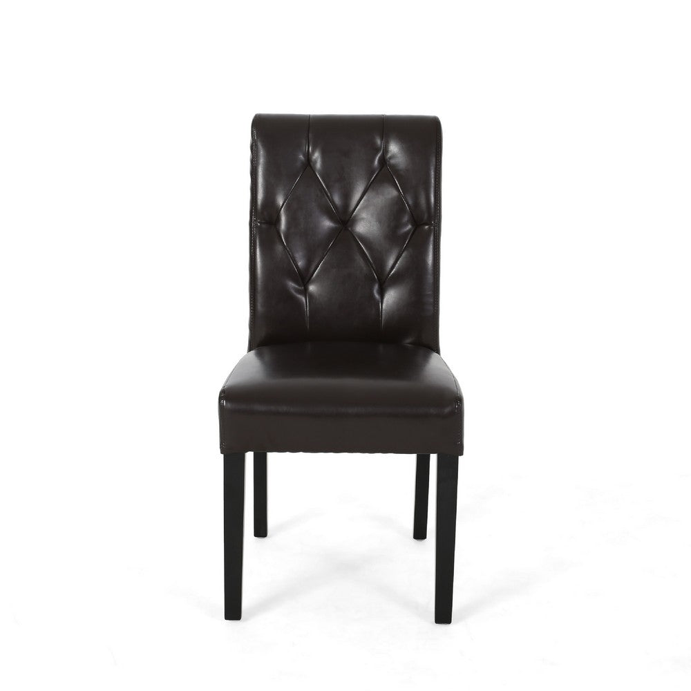 Kian Dining Chair Set of 2, Chocolate Brown Faux Leather, Foam Cushion -BM335676