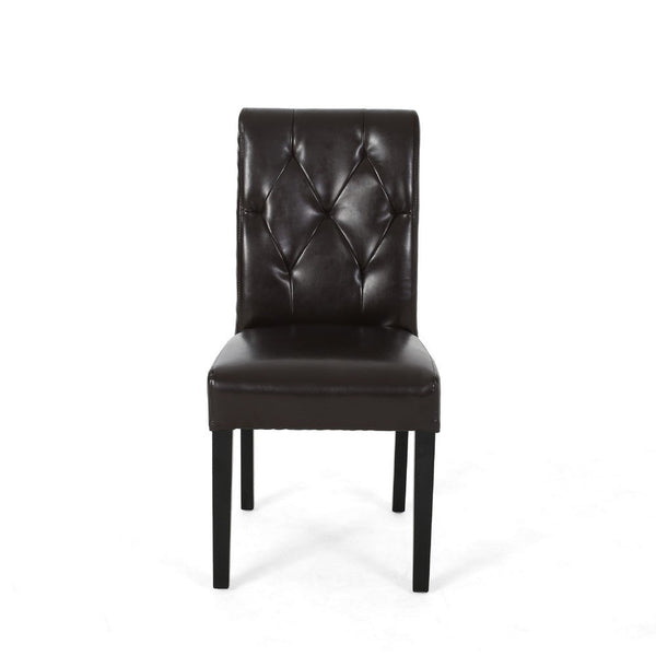 Kian Dining Chair Set of 2, Chocolate Brown Faux Leather, Foam Cushion -BM335676