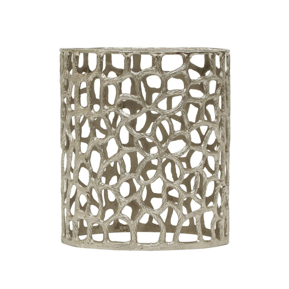 Mesh Stool Side Table, Nickel Aluminum Mesh Abstract, Round 14 Inch -BM335677