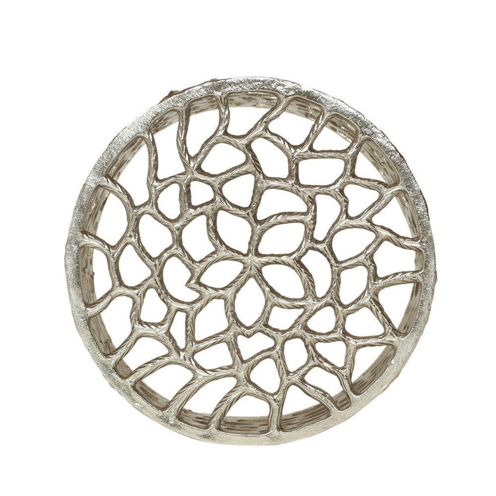 Mesh Stool Side Table, Nickel Aluminum Mesh Abstract, Round 14 Inch -BM335677