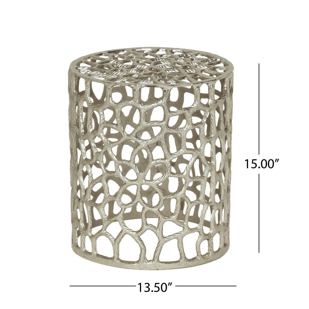 Mesh Stool Side Table, Nickel Aluminum Mesh Abstract, Round 14 Inch -BM335677