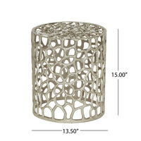 Mesh Stool Side Table, Nickel Aluminum Mesh Abstract, Round 14 Inch -BM335677