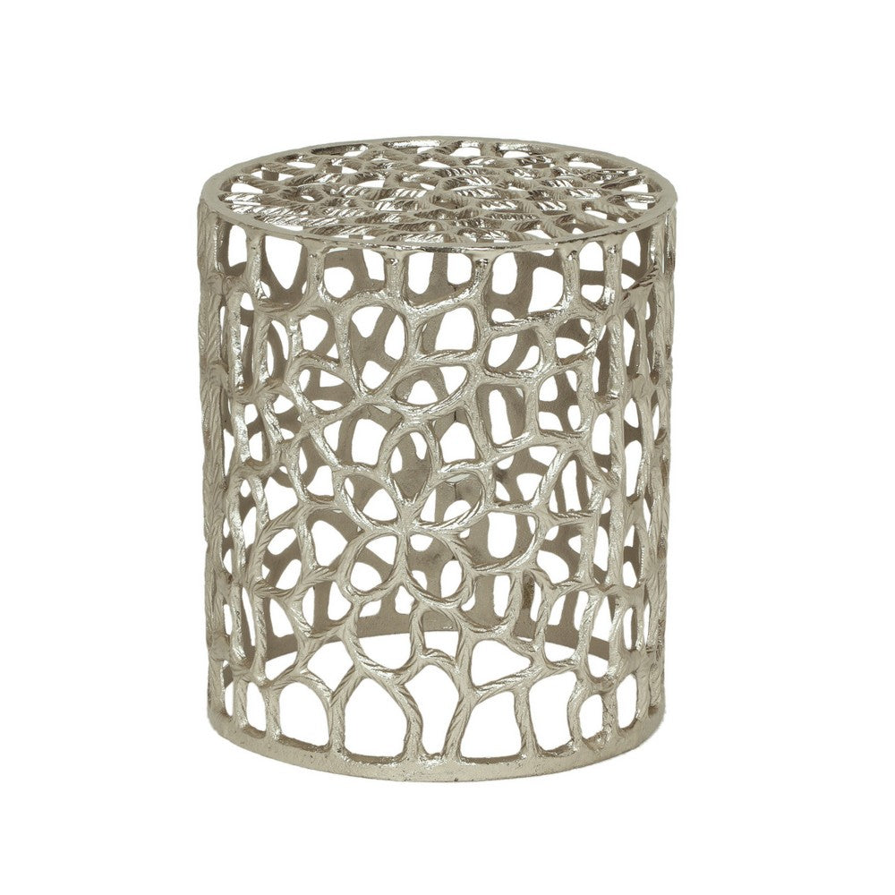 Mesh Stool Side Table, Nickel Aluminum Mesh Abstract, Round 14 Inch -BM335677