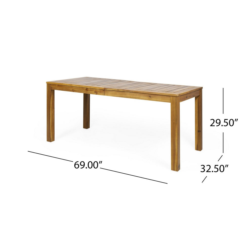 Leine Outdoor Dining Table, Teak Brown Acacia Wood Rectangular 69 Inch -BM335679