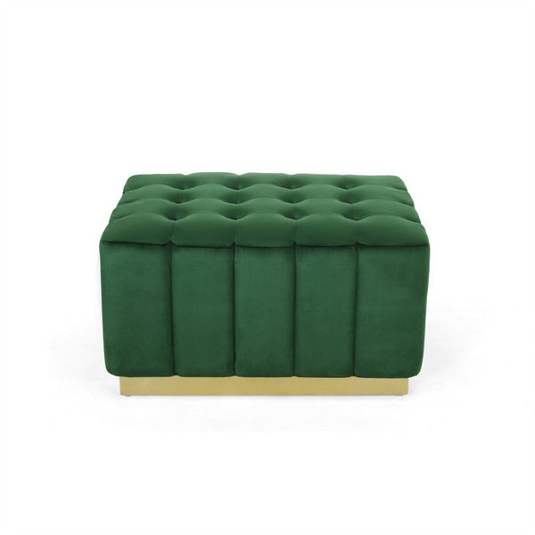 Deine Ottoman, Tufted Emerald Green Velvet, Gold Metal Base, 33 Inch -BM335683
