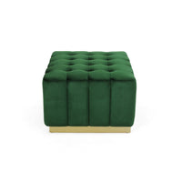 Deine Ottoman, Tufted Emerald Green Velvet, Gold Metal Base, 33 Inch -BM335683