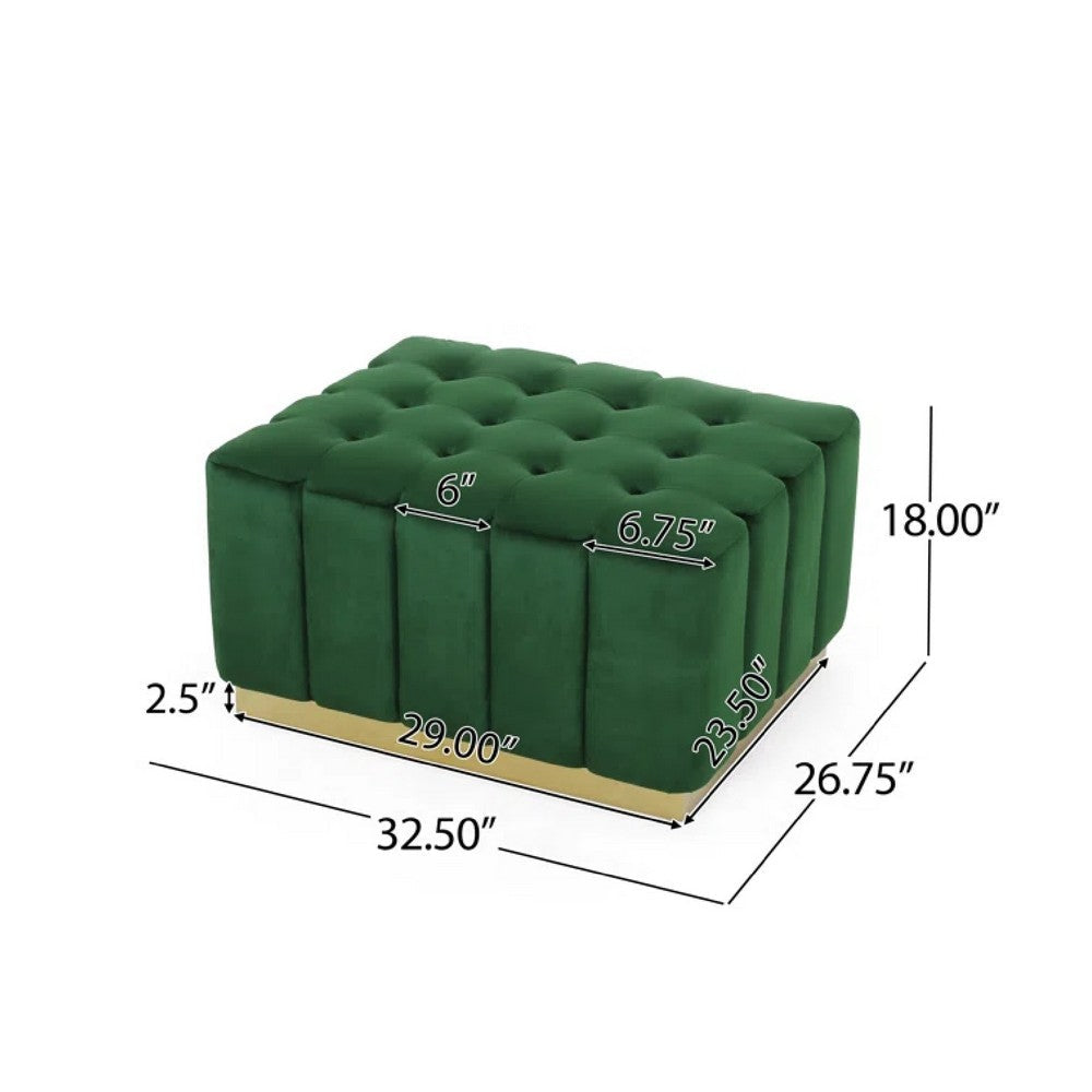Deine Ottoman, Tufted Emerald Green Velvet, Gold Metal Base, 33 Inch -BM335683