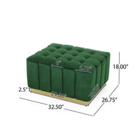 Deine Ottoman, Tufted Emerald Green Velvet, Gold Metal Base, 33 Inch -BM335683