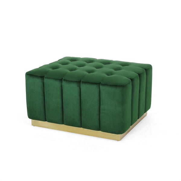 Deine Ottoman, Tufted Emerald Green Velvet, Gold Metal Base, 33 Inch -BM335683