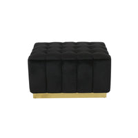 Deine Ottoman, Tufted Black Velvet, Gold Metal Base, Wood, 33 Inch -BM335684