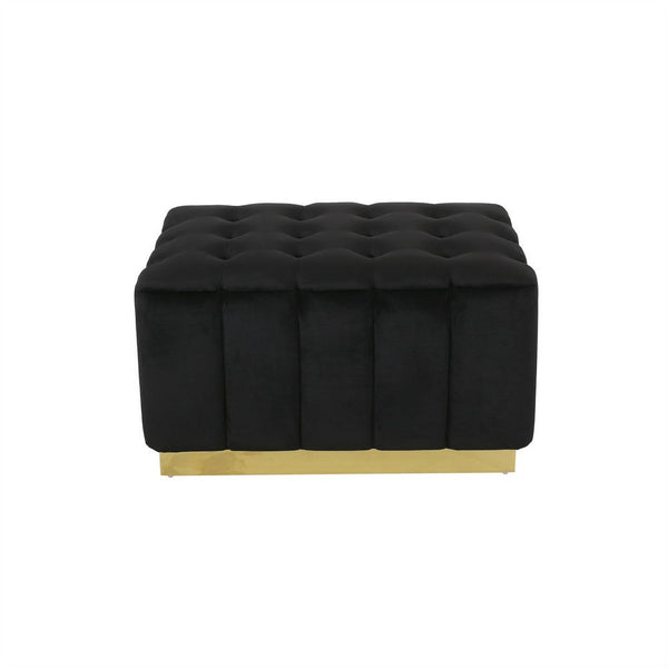 Deine Ottoman, Tufted Black Velvet, Gold Metal Base, Wood, 33 Inch -BM335684