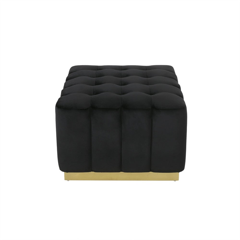 Deine Ottoman, Tufted Black Velvet, Gold Metal Base, Wood, 33 Inch -BM335684