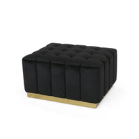 Deine Ottoman, Tufted Black Velvet, Gold Metal Base, Wood, 33 Inch -BM335684