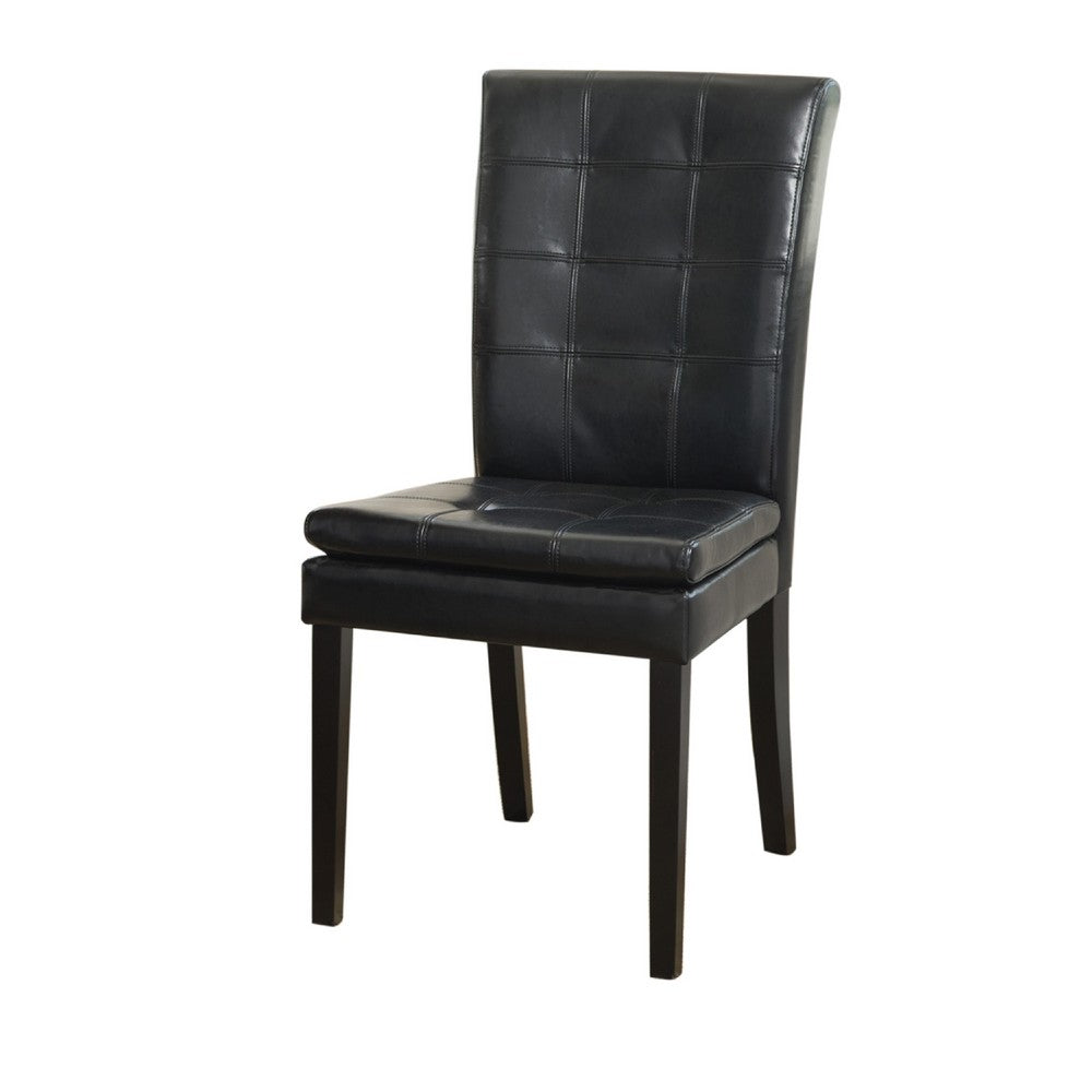 Brenda Dining Side Chair Set of 2, Black Wood, Tufted Faux Leather -BM335685